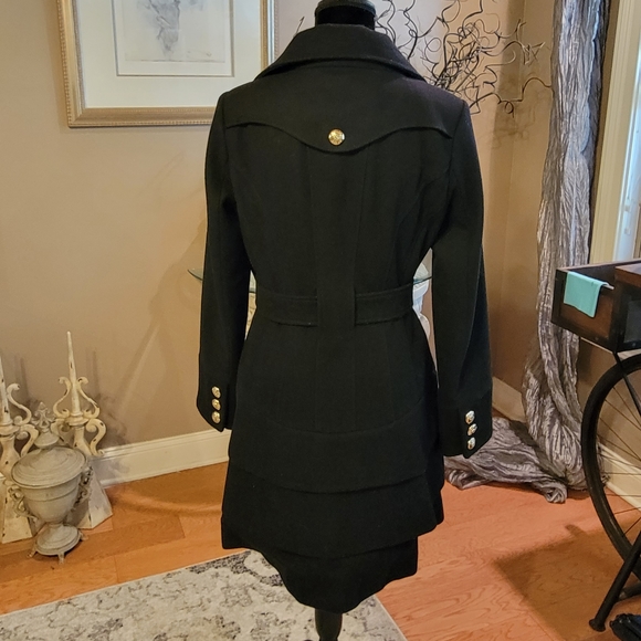 Guess Wool Blend Skirted Bottom Belted Pea Coat - Picture 3 of 13